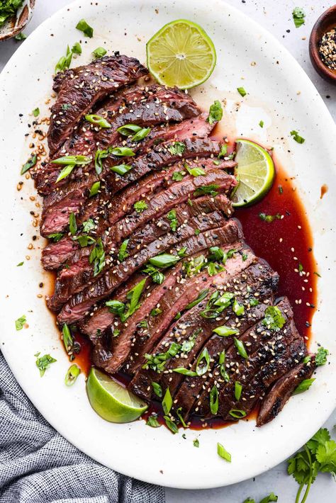 Grilled Flank Steak with Asian-Inspired Marinade Flank Steak Recipes Oven, Asian Steak Marinade, Asian Flank Steak, Asian Steak, Marinade Flank Steak, Soy Sauce Marinade, Asian Marinade, Ginger Beef, Flank Steak Recipes