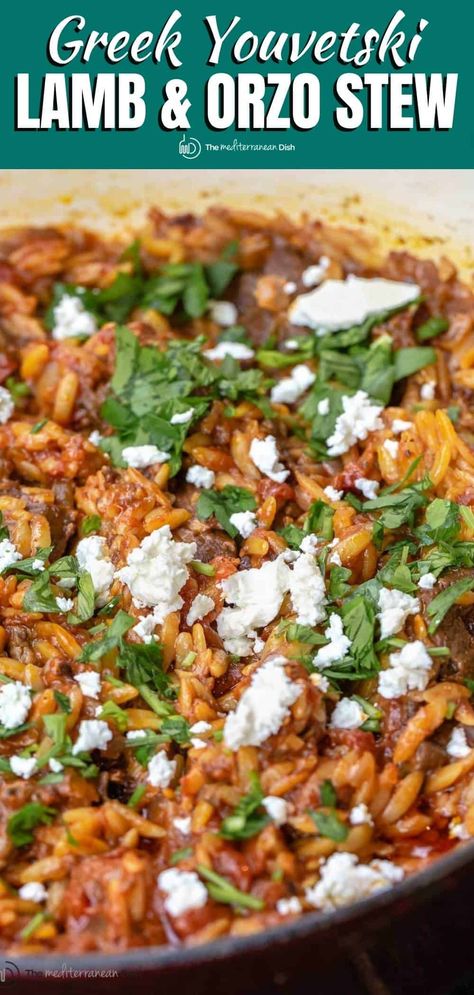 Beef And Orzo, Simple Tomato Sauce, Lamb Stew Recipes, Greek Lamb, Easy Tomato Sauce, Slow Cooked Meat, Orzo Recipes, Lamb Dishes, Lamb Stew