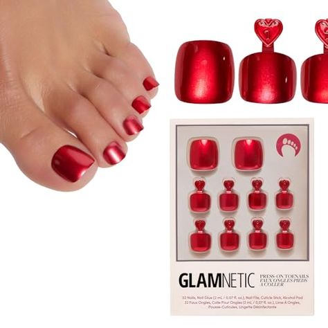 Glamnetic Press On Toenails - Cherry Glaze | Bright Red Fake Toe Nails with a Glazed Finish | 16 Sizes - 32 Toe Nail Kit with Glue Cherry Glaze, Press On Toenails, Elegant Nail, Seasonal Nails, Nail Buffer, Salon Style, Nail Sizes, Nail Accessories, Nail Kit