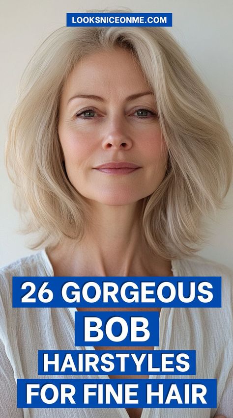 Looking for a bob that adds volume and texture? These chic bob cuts are perfect for fine hair, providing lift and fullness. Whether you choose a sleek bob or a textured, tousled style, your fine hair will look fabulous! #BobForFineHair #VolumeBoost #HairInspiration Layered Bobs For Fine Hair Medium, Shoulder Length Bob For Fine Hair, Layered Bob With Bangs Fine Hair, Med Bob Hairstyles, Long Layered Bob For Fine Hair, Short To Medium Haircuts For Fine Hair, Very Fine Hair Hairstyles, Long Bob Hairstyles For Fine Hair, Layered Bob Hairstyles For Fine Hair