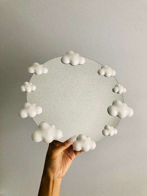 Spiegel Diy, Cloud Mirror, Cloud Decoration, Flower Mirror, Mirror Crafts, Tanah Liat, Resin Wall Art, Clay Diy Projects, Mirror Design