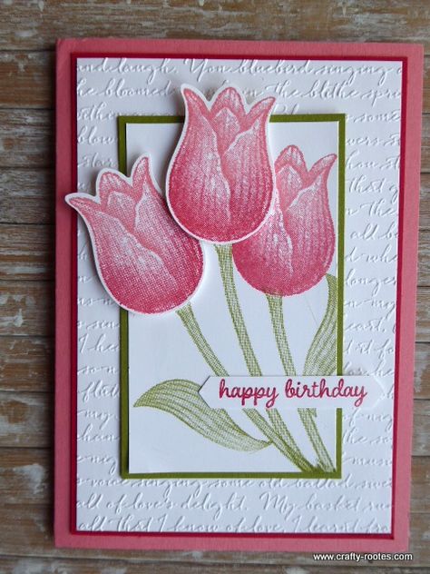 Tulip Cards, Tulip Card, Stampin Up Easter Cards, Tulips Card, Anniversaire Diy, Homemade Birthday Cards, Birthday Cards For Women, Christmas Card Crafts, Sweet Box