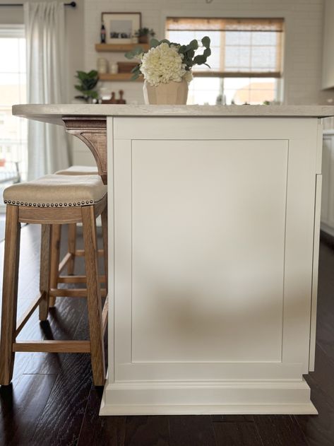 DIY KITCHEN ISLAND UPGRADE - A Classy Fashionista Kitchen Island Baseboard Trim, Island Trim Molding, Island Diy Makeover, Add Trim To Kitchen Island, Adding Trim To Kitchen Island, Builder Grade Island Upgrade, Kitchen Island Paneling Ideas, Kitchen Island Trim Ideas, Kitchen Island Upgrade