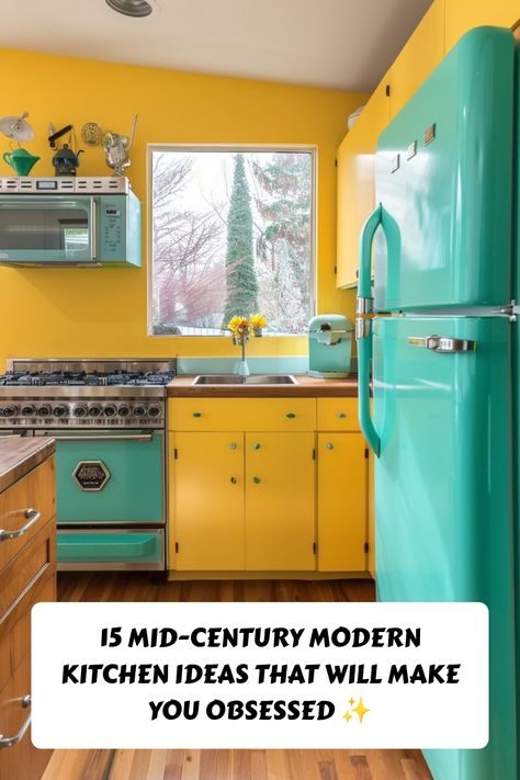 Looking for stunning mid-century modern kitchen inspiration? These 15 unique ideas combine retro charm with sleek modern aesthetics. From bold color palettes to timeless wood accents, these designs will transform your space into a style icon! Save this post for your next remodel! 🏡✨ Mid Century Modern Bar Design, Retro Futuristic Kitchen, 1950 Kitchen Remodel, 1960s Kitchen Cabinets, Midcentury Kitchen Remodel, 70’s Kitchen, 1950 Kitchen, Modern Bar Design, Retro Kitchen Cabinets