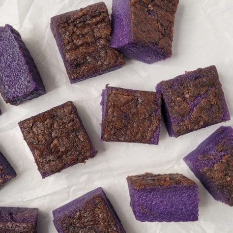 Ube Butter Mochi Recipe - Sees Food, Will Travel Ube Butter Mochi, Ube Butter, Butter Mochi Recipe, Hawaiian Desserts, Ube Recipes, Butter Mochi, Mochi Recipe, Colorful Desserts, Parchment Paper Baking