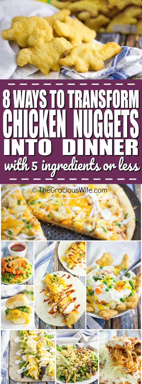 8 Ways to Transform Chicken Nuggets into Dinner in 5 Ingredients or Less Things To Make With Chicken Nuggets, Chicken Nugget Ideas Dinners, Chicken Nugget Meals Dinners, Things To Make With Frozen Chicken Nuggets, Easy Dinner Recipes With Chicken Nuggets, Meals To Make With Chicken Nuggets, Dinners With Chicken Nuggets, What Goes With Chicken Nuggets, Using Chicken Nuggets In Recipes