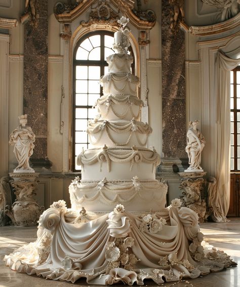 A cake like this isn’t just dessert—it’s art. Every detail crafted with care, every layer a testament to the celebration. Wouldn’t you say this is fit for a royal wedding? #WeddingCake #CakeArt #ElegantWeddings #RoyalWedding #WeddingInspiration #BridalDetails #CoutureCakes #LuxuryWedding #CelebrationDetails #ClassicElegance #timelessbeauty Gatsby Wedding Cake, Victorian Wedding Cakes, Royalty Wedding, Glamorous Wedding Cakes, 25 Anniversary Cake, Old Fashioned Wedding, Royal Wedding Cake, 25 Anniversary, Lace Cake