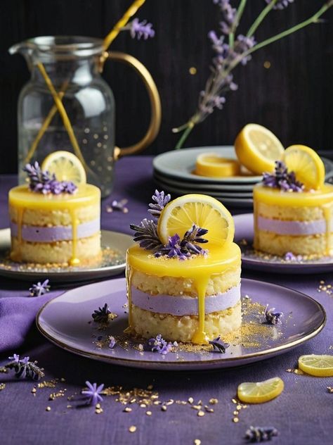 Candied Lemon Slices, Fine Dining Desserts, Dessert Presentation, Lemon Slices, Fancy Desserts, Classic Desserts, Sponge Cake, Mini Desserts, Lavender Flowers