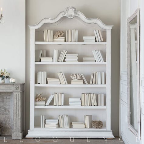 Antique Display Cabinet, French Style Living Room, French Provincial Decor, Solid Wood Bookcase, Living Room Antique, French Style Bed, Antique Bookcase, Pale White, Vintage Bookcase