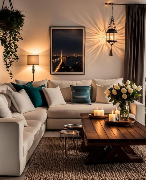 Inexpensive Interior Design Ideas, Cream Couch Dark Floors, Espresso Couch Living Room Ideas, White Walls Dark Furniture Living Room, Modern Vintage Decor Living Room Small Spaces, Apartment Theme Ideas Color Schemes, Dark Wood Apartment Decor, Kendall Jenner House Interior, Living Room Decor Farmhouse Modern