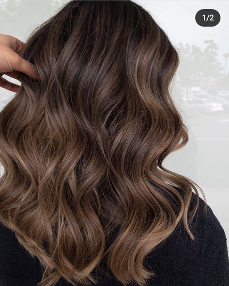 Low Maintenance Brown Highlights, Teddy Bear Highlights On Dark Brown Hair, Highlights Brown Hair Fall, Mocha Brown Hair With Highlights Caramel, Highlights For Brown Eyes, Winter Balayage Hair, Natural Lowlights For Brown Hair, Honey Caramel Balayage On Dark Hair Straight, Warm Walnut Balayage