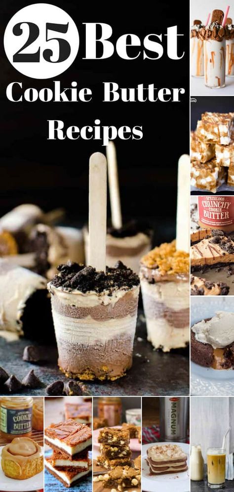 Easy recipes from drinks to breakfast to dessert of the best cookie butter inspired recipes from around the web featuring 25 of the best recipes using Trader Joe's Cookie Butter, Speculoos Cookies, or Biscoff Products. #cookiebutter #traderjoes #recipes #biscoff #speculoos #baking #easyrecipe #easyrecipes Cookie Butter Recipes, Trader Joes Cookie Butter, Speculoos Cookie Butter, Speculoos Cookies, Cream Puff Recipe, Biscoff Cookie Butter, Joe Recipe, Trader Joes Recipes, Easy Cocktail