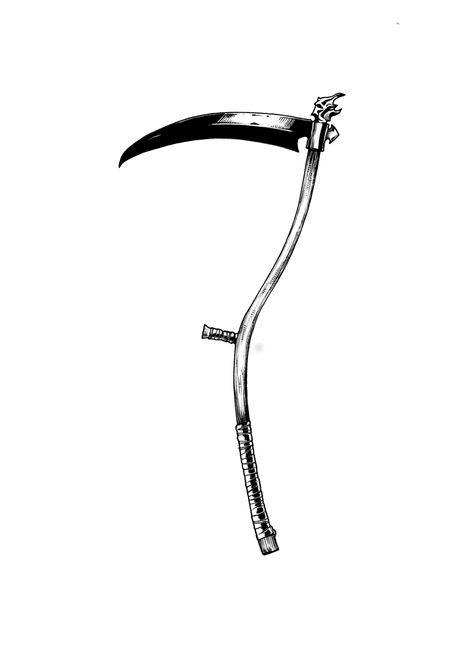 Forearm Bone Tattoo, Grim Reaper Scythe Tattoo, Reaper Scythe Tattoo, Tattoo Scythe, Naruto Items, Scythe Tattoo Design, Sickle Tattoo, Scythe Designs, Scythe Tattoo