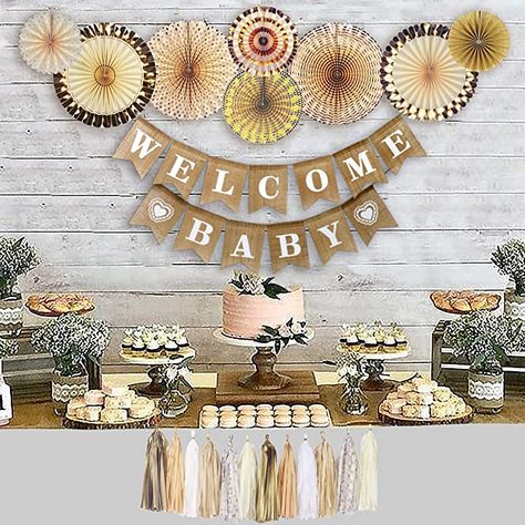 Fishing Baby Shower Theme, Welcome Baby Party, Baby Shower Fishing, Welcome Baby Banner, Baby Shower Decorations Neutral, Girl Kit, Online Baby Shower, Paper Party Decorations, Unisex Baby Shower