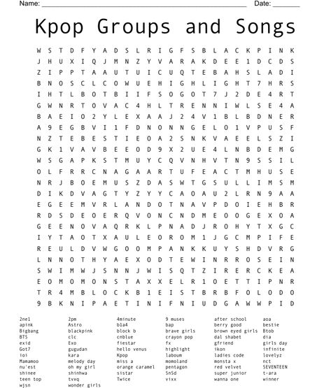 Kpop Word Search, Baek A Yeon, Yoon Mi Rae, Kids Word Search, Winner Ikon, Song Words, U Kiss, Bts And Exo, Teen Top