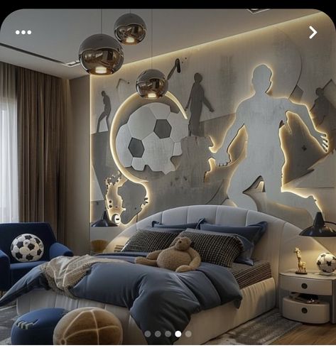 Boys Bed Rooms, Football Room Design, Boys Bedroom Ideas Soccer, Cool Kids Bedrooms For Boys, Boys Room Football Theme, Football Interior Design, Kids Bedroom Designs Boys, Kids Boy Room Ideas, Football Themed Bedroom For Boys