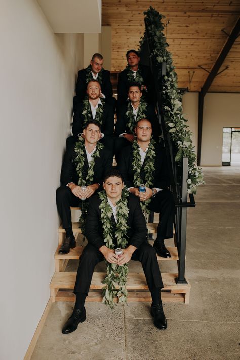 Islander Wedding Dress, Hawaiian Groomsmen Attire, Hawaiian Wedding Groomsmen, Hawaiian Groom Attire, Hawaiian Wedding Aesthetic, Samoan Wedding Ideas, Hawaii Wedding Bridesmaid Dresses, Tropical Groomsmen Attire, Hawaiian Wedding Attire