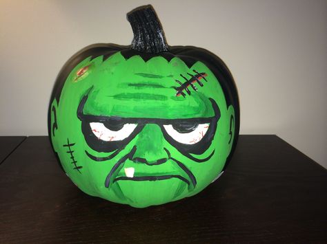 Painted Frankenstein Pumpkin Painting Pumpkins Frankenstein, Pumpkin Frankenstein, Pumpkin Frankenstein Face, Pumpkin Painting Frankenstein, Green Painted Pumpkins, Painted Frankenstein Pumpkin, Frankinstine Pumpkin Painting, Frankenstein Painted Pumpkins, Pumpkin Painting Ideas Frankenstein