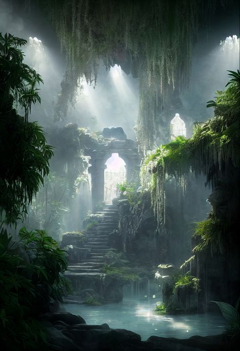 Jungle Fantasy Art, Fantasy Rainforest, Magical Rainforest, Hanging Garden Ideas, Forest Temple, Jungle Rainforest, Roast People, Woods Wallpaper, Forest Rain