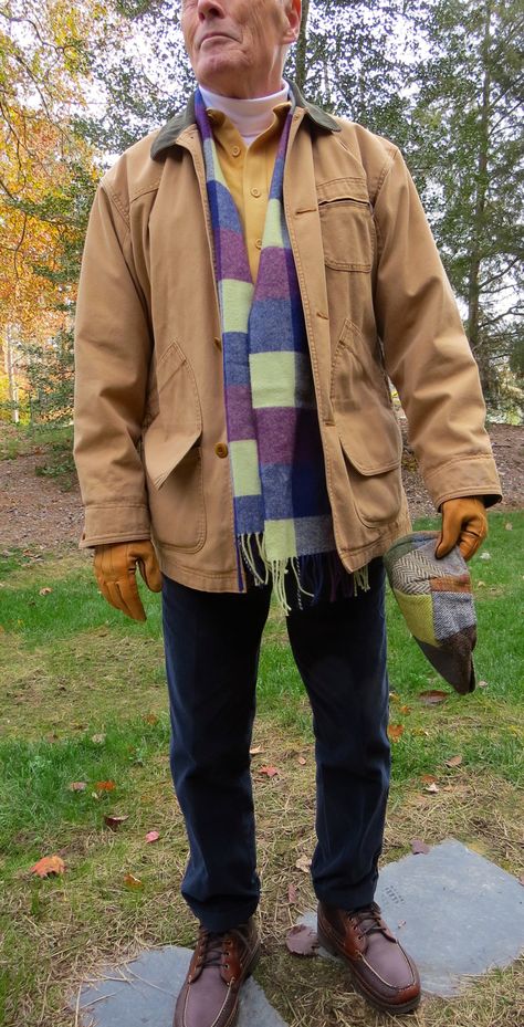 Hanna Donegal Ivy Cap, LLB field coat, LLB Chamois shirt, LE turtleneck, Johnston's of Elgin Cashmere scarf, LE narrow wale cords, Wigwam El Pine rage socks, LLB Allagash Bison leather, Shearling-lined boots. Prep Fashion, Chamois Shirt, Tweed Run, Polo Coat, Bison Leather, Ivy Cap, Ivy League Style, Field Coat, Ivy Style