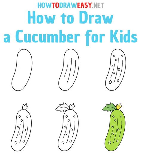 How to Draw a Cucumber Step by Step #Cucumber #Vegetables #Veggies #HealthyFood #Food #Plants #Green #Drawing #Sketch #Sketching #Draw #DrawingTutorial Cucumber Drawing Easy, How To Draw Fruits And Vegetables, How To Draw Vegetables, Vegetables Drawing For Kids, Cucumber Drawing, Drawing Pictures For Kids, Green Drawing, Elementary Drawing