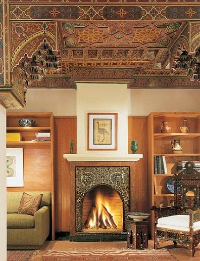 Moroccan Fireplace, India Decoration, Morocco Interior Design, Morocco Interior, Robert Kelly, Chimney Decor, Tiled Fireplace, Tile Ceiling, Tattoos Celebrities