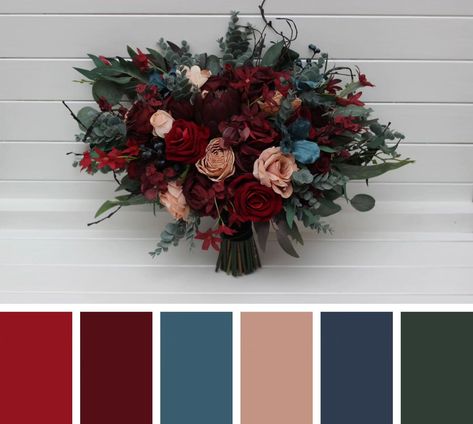 Discover our latest floral arrangements, perfect for weddings and events. Featuring rich burgundy, blush, and eucalyptus tones, each piece is handcrafted for timeless elegance #burgundyarch #burgundywedding #tealbouquet #tealwedding #artificialflowers #archdecor #FlowerArrangement #flowersarch Burgundy And Teal Wedding, Themed Flower Arrangements, Teal Bouquet, Teal Wedding, Rich Burgundy, Floral Studio, Burgundy Wedding, Artificial Flowers, Getting Married