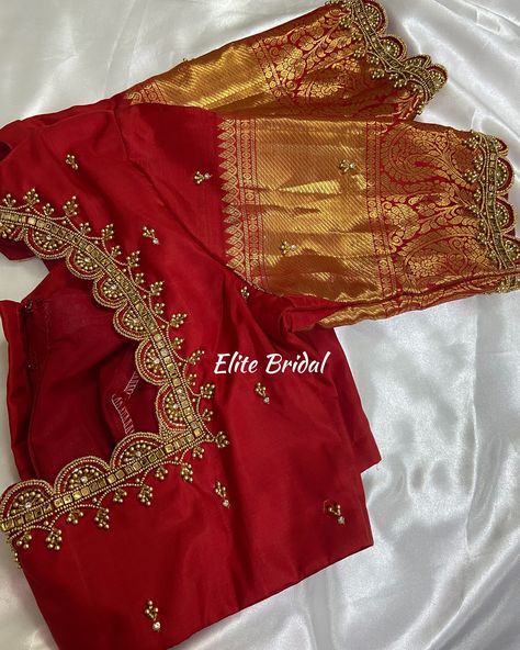 Customised Work Blouse by Elite Bridal Store ♥️✨ Bridal Blouse Back Designs Latest, Fancy Sarees With Price, Bridal Blouses, Latest Bridal Blouse Designs, Model Blouse, Hand Work Design, Latest Model Blouse Designs, Bridal Store, Design Blouse