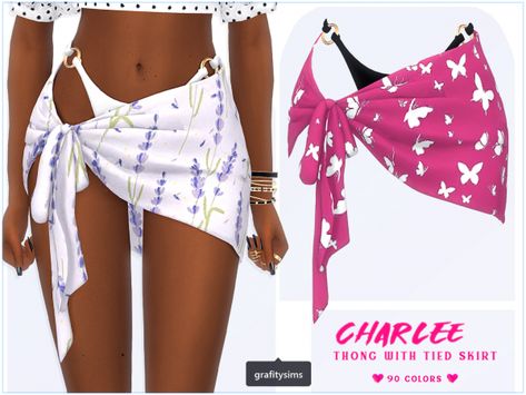 Charlee Thong with Tied Skirt - The Sims 4 Download - SimsFinds.com Thigh Sliders Sims 4, Sims4 Cc Skirts, Sims 4 Cc Hawaiian Clothes, Sims 4 Waist Chain, Sims 4 Cc Waistbead, Sims 5 Cc, Sims 4 Beach Cc Clothes, Summer Cc Sims 4, Sims Cc Swimwear