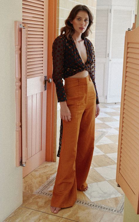 Brown Orchid, Flared Linen Pants, Linen Blend Pants, Crop Blouse, Significant Other, Long Blouse, Retro Look, Knit Jumper, Linen Pants