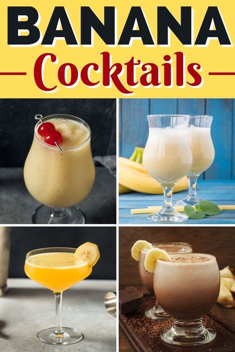 These banana cocktails are such a tropical treat! From daiquiris to martinis to margaritas, pretend you're on vacation with these delightful drinks. Banana Daquiri, Banana Colada, Banana Cocktails, Banana Syrup, Liqueur Drinks, Baileys Recipes, Liquor Recipes, Banana Drinks, Turmeric Vitamins