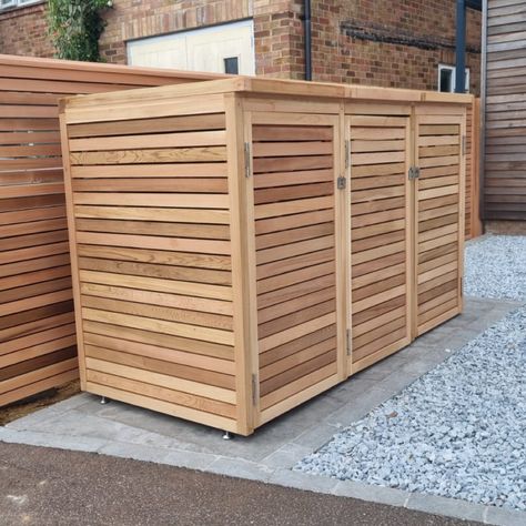 bin store Triple Bin Store, Contemporary Fencing, Bin Storage, Bin Store, Gardening Trends, Storage Units, Side Yard, Western Red Cedar, Garden Spaces