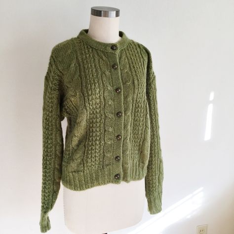 1980s FORENZA Aspen Sage Mohair Cable-knit Cardigan Sweater by lesaispas on Etsy Mohair Cable Knit, Downtown Memphis, 1980s Style, Cable Knit Sweater Cardigan, 1980s Fashion, Cable Knit Cardigan, Aspen, Cardigan Sweater, Knit Cardigan