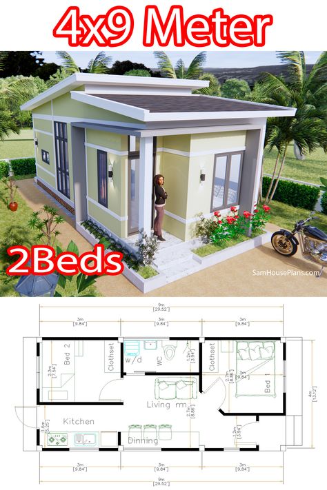 Small Haus Ideas, Layout Small House, 6x9 House Plan, 4x9 House Plan, 4x8 House Plan, Simple Small House Design, 4 X 7 House Plan, Modern Simple House Design, Small Bungalow House Design Modern