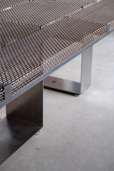 Metal Mesh Tables, Mdf Furniture, Stainless Steel Bench, Stainless Steel Coffee Table, Woven Metal, Stainless Steel Furniture, Metal Grid, Urban Furniture, Steel Chair