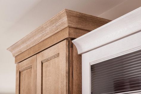 Decorative Wide Cove Large Crown Molding | Schuler Cabinetry at Lowes Oak Crown Molding, Cabinet Crown Molding, Schuler Cabinets, Kitchen Cabinets Trim, Trim Inspiration, Kitchen Cabinet Molding, Lowes Kitchen Cabinets, Crown Molding Kitchen, Kitchen Cabinet Crown Molding