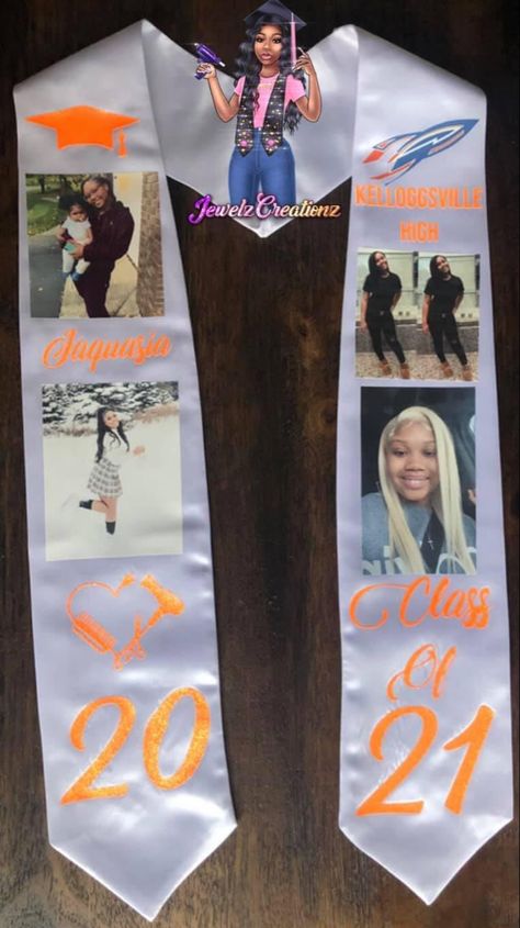 Stole Graduation Ideas, Graduation Sash Ideas High Schools, Graduation Stole Ideas High Schools, Graduation Sash Ideas, Cosmetology Graduation Pictures, Grad Stole Ideas, Stoles For Graduation, Graduation Stole Ideas, Senior Heads