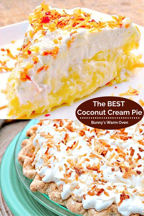 A slice of Coconut Cream Pie sitting on a white dessert plate. The Best Coconut Cream Pie, Pie Coconut, Best Coconut Cream Pie, Pudding Pie Filling, Coconut Cream Pie Recipes, Pudding Pie, Homemade Pudding, Coconut Desserts, Coconut Pie