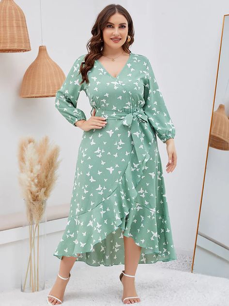 Bloomchic Plus-Size Dresses: New Best Stylish Fashion Butterfly Print Dress, Sukienki Plus Size, Plus Size Summer Outfits, Ruffle Midi Dress, Plus Size Kleidung, Vestido Casual, Daily Dress, Maxi Wrap Dress, Plus Size Dress