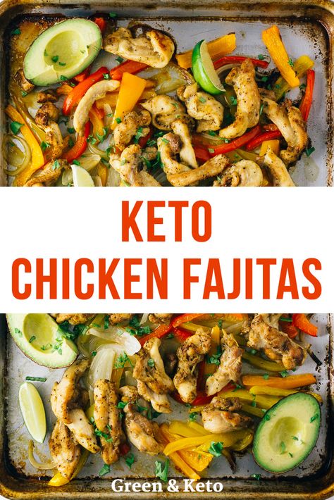 Keto sheet pan chicken fajitas is an easy, low-carb chicken dinner recipe that you can whip up in under 30 minutes.  So tasty -- your whole family will ask for seconds! Keto Chicken Fajitas, Keto Sheet Pan, Foil Meals, Low Carb Dinner Chicken, Sheet Pan Chicken Fajitas, Chicken Dinner Recipe, Fajitas Recipe, Pan Chicken Fajitas, Sheet Pan Chicken