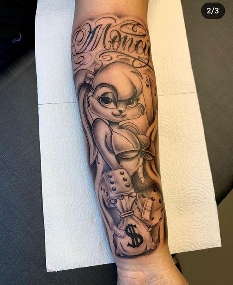 Cartoon Tattoos Women, Lola Bunny Tattoo, Chicana Tattoos, Small Dope Tattoos, 40 Tattoo, Chicano Tattoos Sleeve, Rose Drawing Tattoo, Bunny Tattoos, Chicano Tattoos