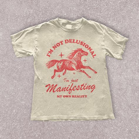 Vintage Manifesting Reality Horse Graphic T-Shirt - Retro Y2K Aesthetic Shirt - Streetwear Oversized Tee - Gift for Her or Him Retro Y2k Aesthetic, Horse Graphic, Etsy Ideas, Aesthetic Shirt, Shirt Streetwear, Horse Shirt, Aesthetic Shirts, Graphic Tees Vintage, Quirky Design