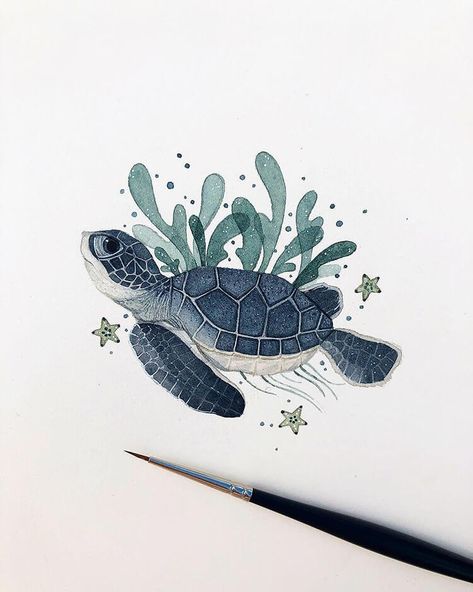 Watercolour Sea Turtle, Sea Turtle Illustration, Watercolor Painting For Beginners, Watercolor Paintings For Beginners, Soyut Sanat Tabloları, Turtle Art, Watercolor Painting Techniques, Watercolor Paintings Tutorials, Watercolor Art Lessons