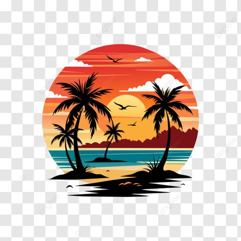 beach sunset with silhouettes of palm trees and seagulls flying vector Sunset Vector, Beach Vector, Sunset Palm Trees, Seagulls Flying, T Shirt Logo Design, Shirt Logo Design, Contemporary Art Painting, Cleaning Business, Skateboard Art