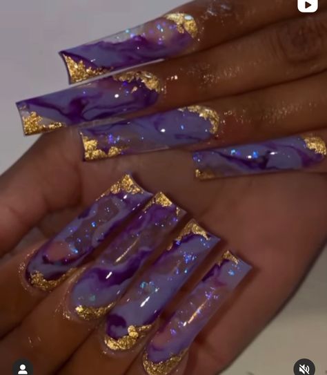 21s Birthday Nails, Long Nail Designs Coffin, Purple Glitter Nails Acrylic, Nail Encapsulated Design, Aquarius Nails Acrylic, Purple Glitter Nail Designs, Long Extra Nails, Extravagant Nails Designs, Purple Mermaid Nails