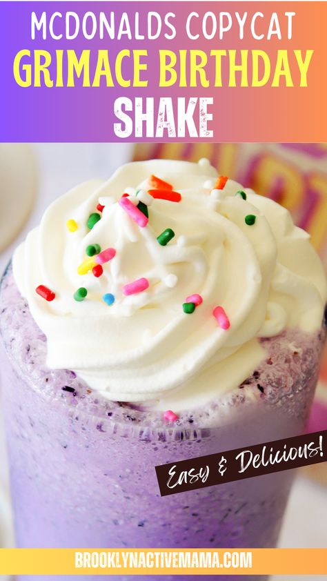 This Viral Mcdonald's Copycat Grimace Birthday Shake Recipe is so good and easy to make for anytime! Simple ingredients for a fun dessert. Diy Grimace Shake Recipe, Mcdonald’s Grimace Shake Recipe, Homemade Grimace Milkshake, Grimace Shake Recipe Diy, Grimace Shake Copycat, Mcdonalds Grimace Milkshake, Grimmish Shake, Grimace Birthday Shake Recipe, Grimes Shake Mcdonald's Recipe