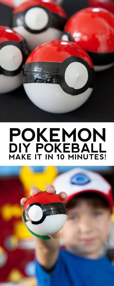 DIY Pokemon Pokeball party favors in less than 10 minutes for less than a dollar! Pokemon Go Crafts, Pokeball Diy, Diy Pokeball, Diy Pokemon Crafts, Pokemon Party Games, Pokemon Balls, Pokemon Party Favors, Diy Pokemon, Bd Ideas