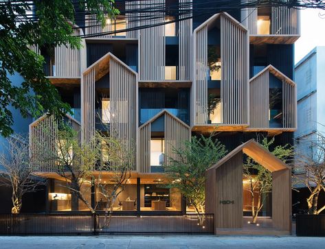 Hachi serviced apartment | OCTANE ARCHITECT & DESIGN--Fence ideas Architecture Facade, Apartment Exterior, Urban Housing, Modern Architecture Building, Apartment Architecture, Design Apartment, Design Exterior, Building Facade, Serviced Apartments