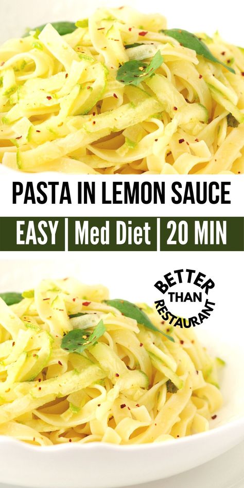 Great tasting pasta in lemon sauce. This homemade diy recipe idea is Mediterranean diet friendly and easy meal idea for dinner, parties, celebrations, or gatherings. Low Calorie Pasta Sauce, Lemon Pasta Sauce, Diet Pasta Recipes, Pasta With Lemon Sauce, Diet Pasta, Bland Diet Recipes, Low Calorie Pasta, Lemon Pasta Recipes, Pasta Calories