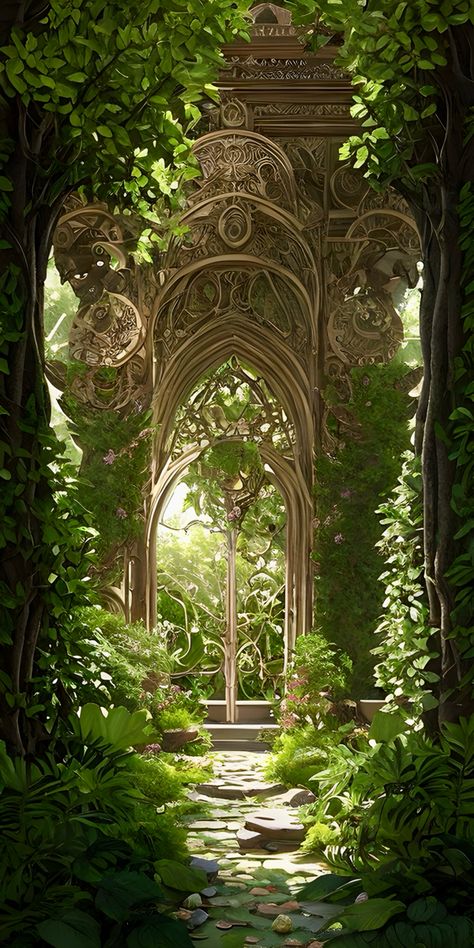 The Garden Of Time, Garden Of Time, Plant Magic Aesthetic, Ballet Backgrounds, Elven Ruins, Ethereal Garden, Golden Garden, Fantasy Garden, Bridal Theme